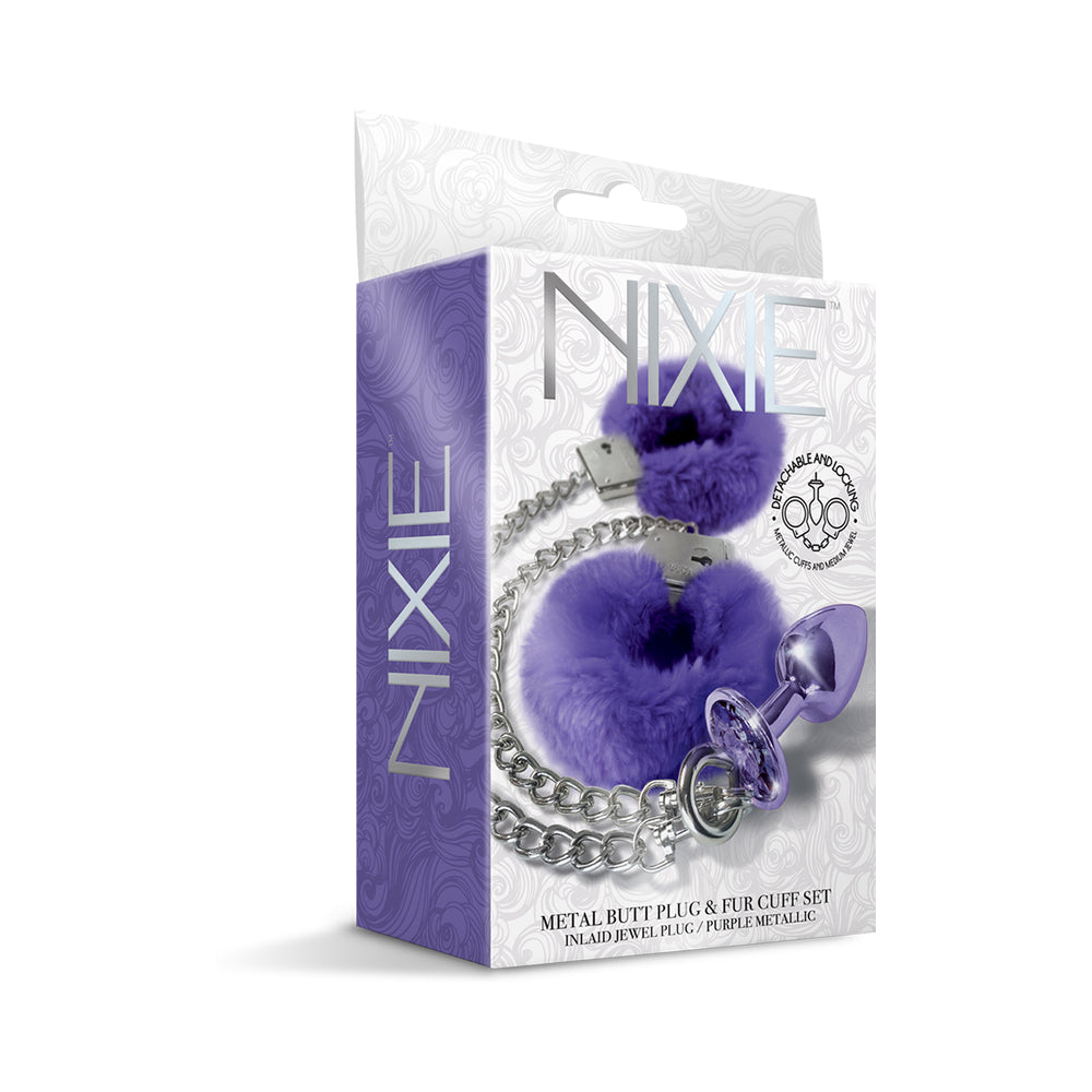 Global Novelties Nixie Metal Butt Plug & Furry Handcuff Set Medium 13