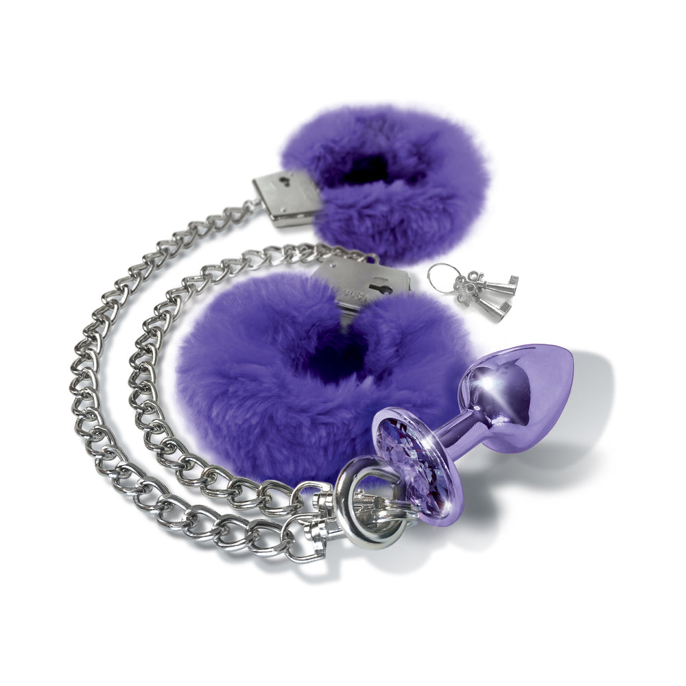 Global Novelties Nixie Metal Butt Plug & Furry Handcuff Set Medium 14