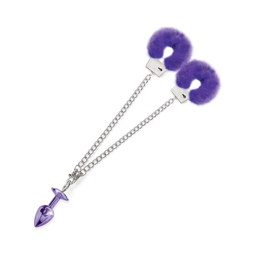 Global Novelties Nixie Metal Butt Plug & Furry Handcuff Set Medium 16