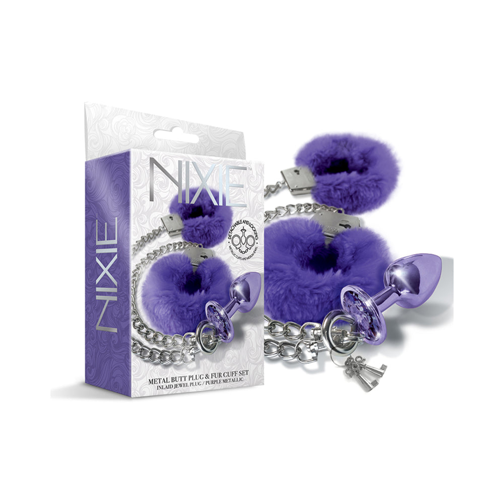 Global Novelties Nixie Metal Butt Plug & Furry Handcuff Set Medium 2