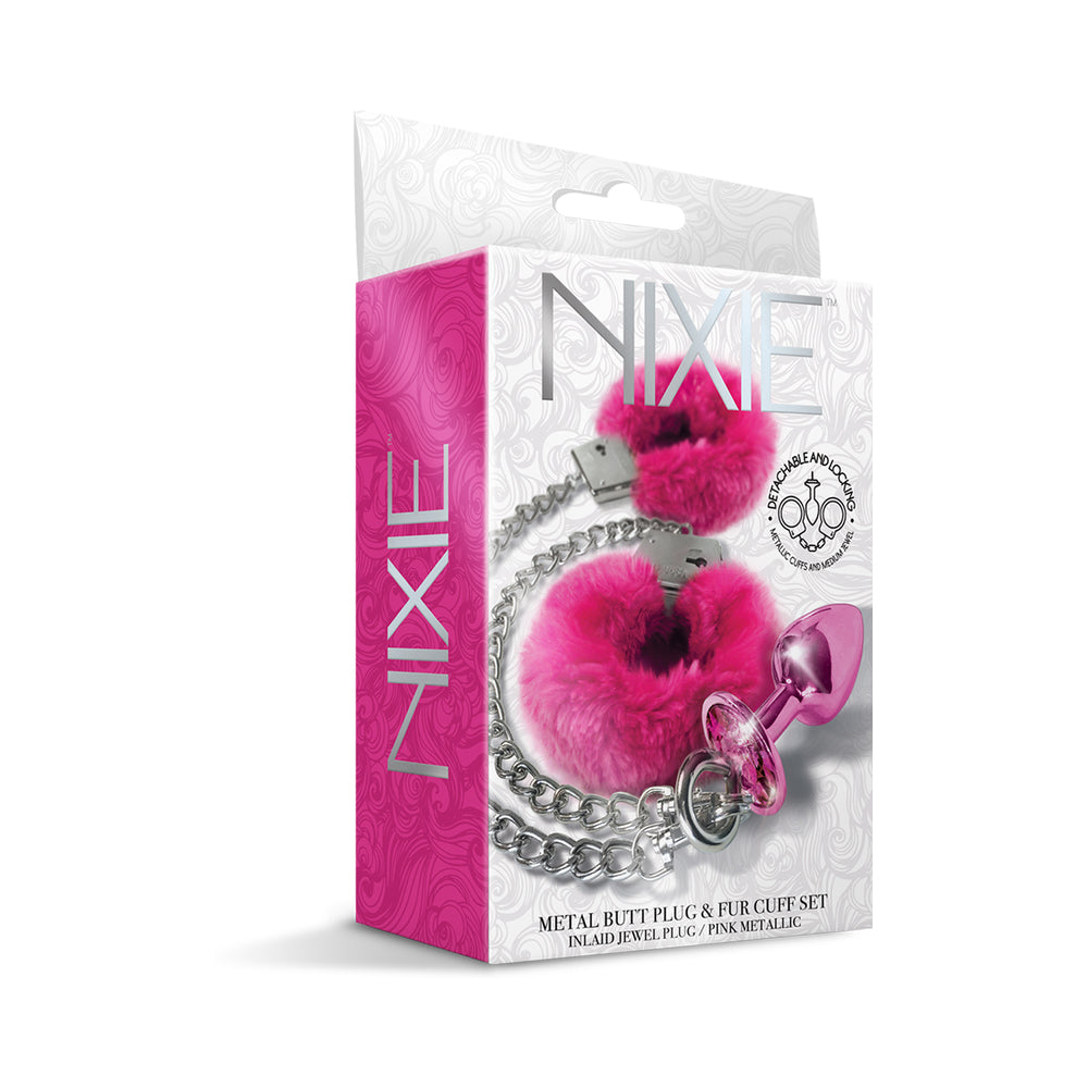 Global Novelties Nixie Metal Butt Plug & Furry Handcuff Set Medium 8