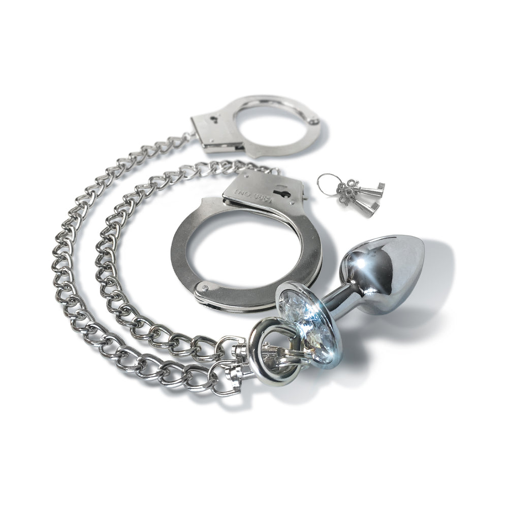 Global Novelties Nixie Metal Butt Plug & Handcuffs Set Silver 2