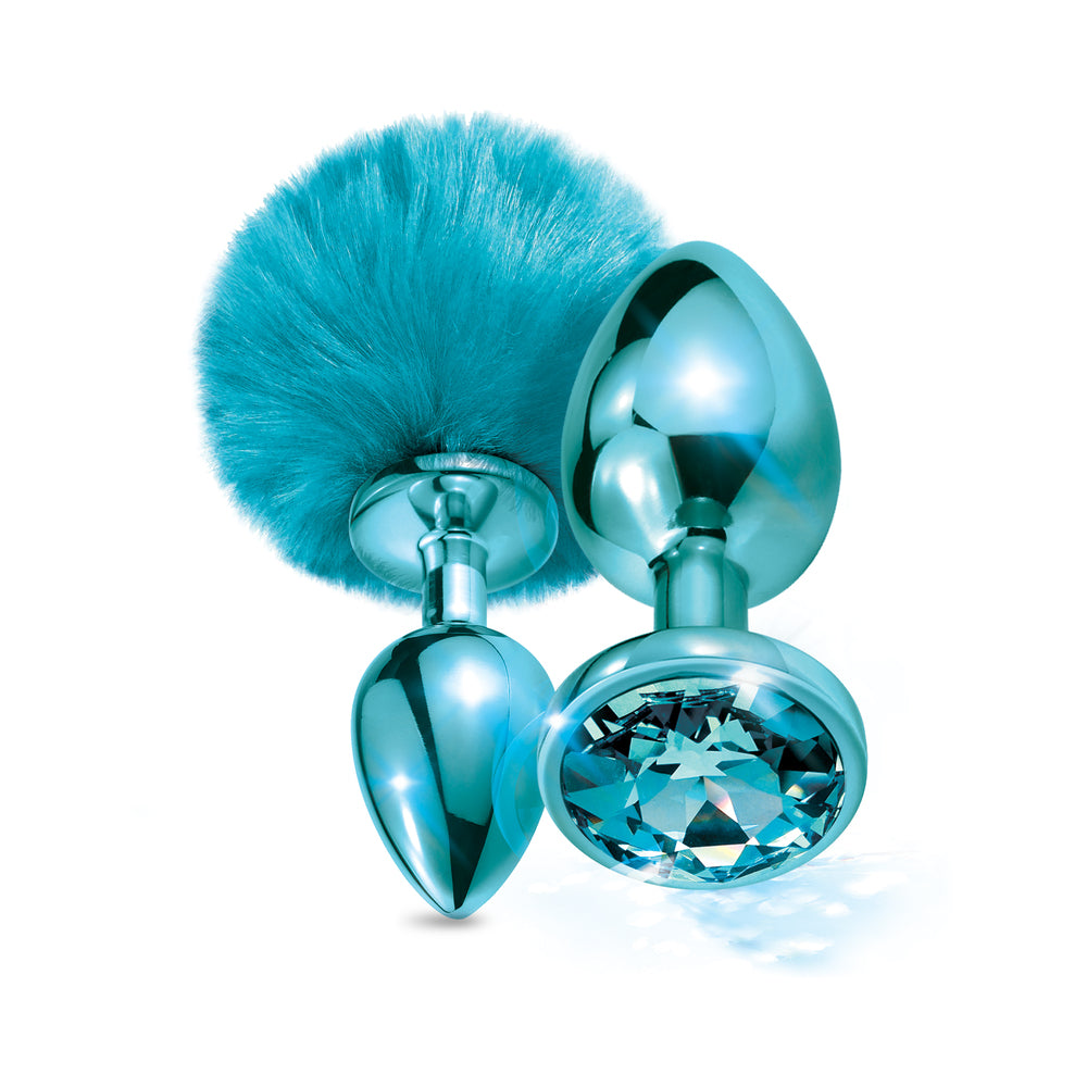 Global Novelties NIXIE Metal Butt Plug Set Pom Pom and Jewel 3