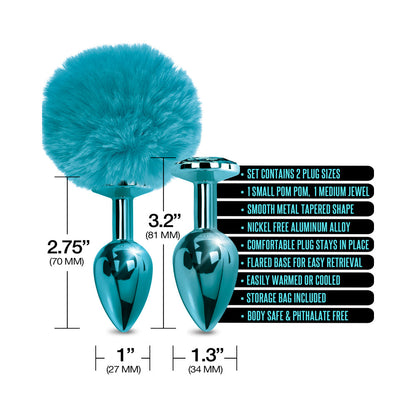 Global Novelties NIXIE Metal Butt Plug Set Pom Pom and Jewel 4