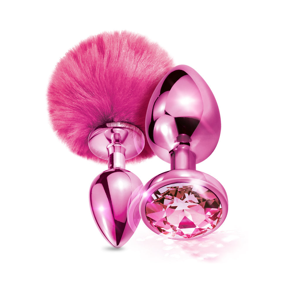 Global Novelties NIXIE Metal Butt Plug Set Pom Pom and Jewel 6