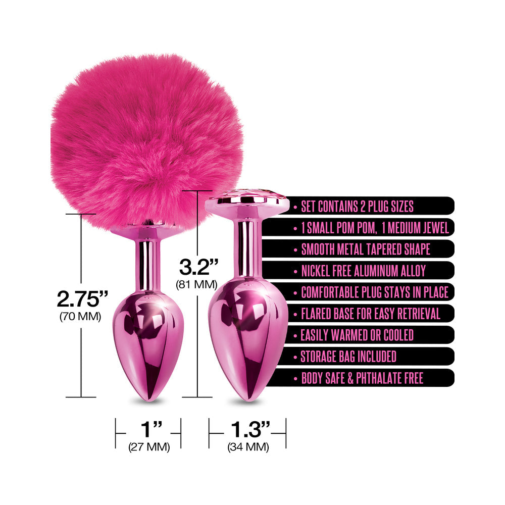 Global Novelties NIXIE Metal Butt Plug Set Pom Pom and Jewel 7