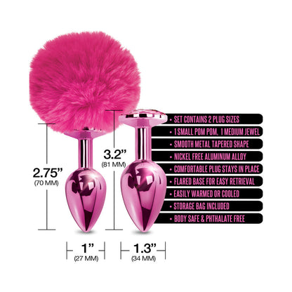 Global Novelties NIXIE Metal Butt Plug Set Pom Pom and Jewel 7