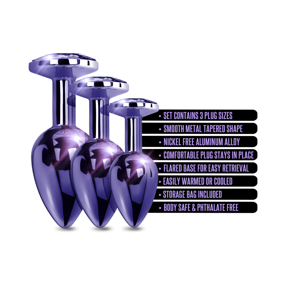 Global Novelties Nixie Metal Butt Plug Trainer Set 3-Piece Purple Metallic 4