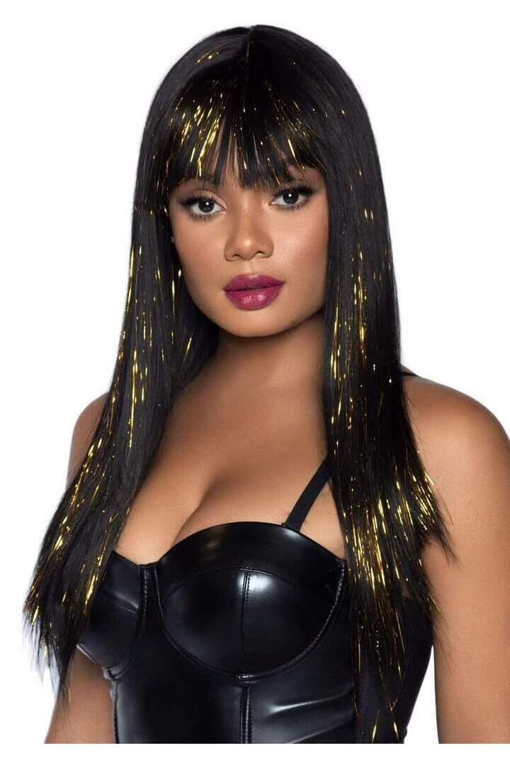 Leg Avenue 24" Tinsel Wig with Bang Black/Gold in One Size 