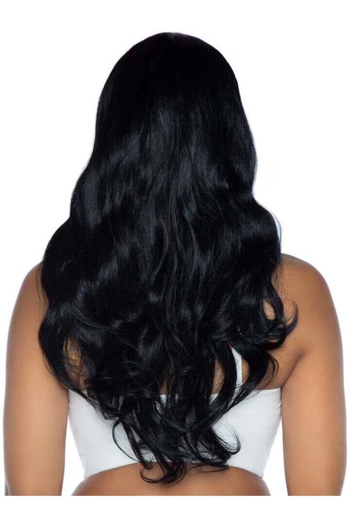 Leg Avenue 27" Long Wavy Center Part Black Wig in One Size 3