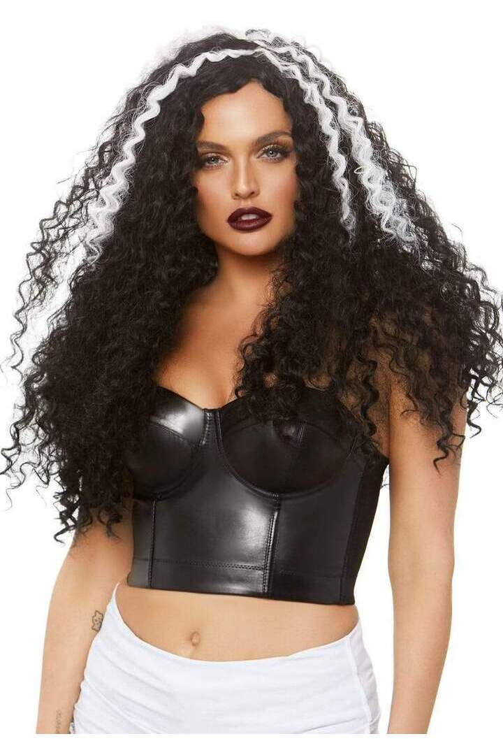 Leg Avenue 29" Long Curly Wig Black/White in One Size 