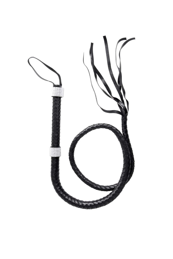 Leg Avenue 54" Braided Whip With Rhinestone Look Handle Black in One Size  1