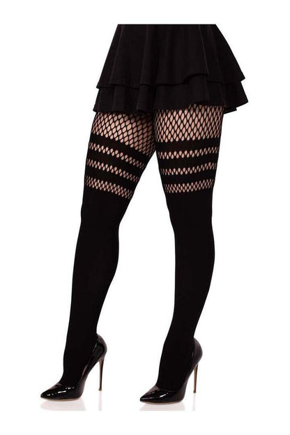 Leg Avenue Ada Tights with Fishnet Accent Black in One Size 4