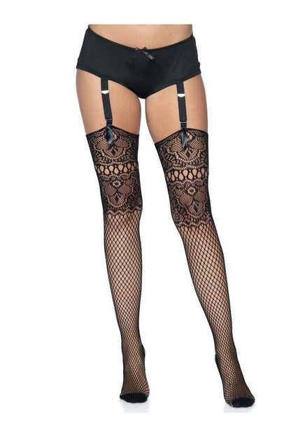 Leg Avenue Adeline Lace Top Fishnet Stockings Black in One Size 3