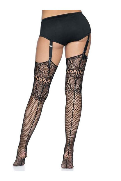 Leg Avenue Adeline Lace Top Fishnet Stockings Black in One Size 4