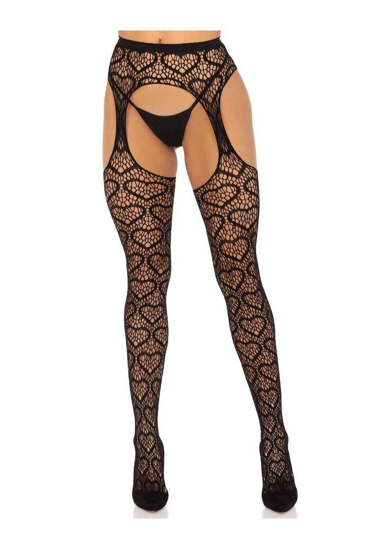 Leg Avenue Amore Heart Net Suspender Pantyhose in One Size 