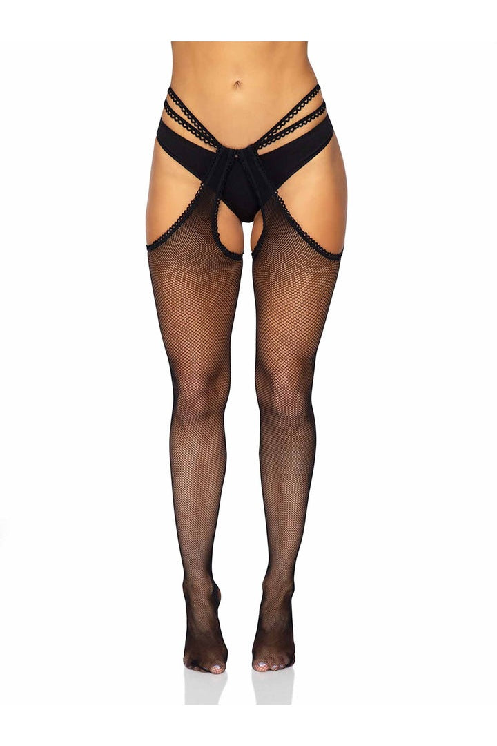 Leg Avenue Ariella Fishnet Strappy Suspender Hose Black in One Size  2