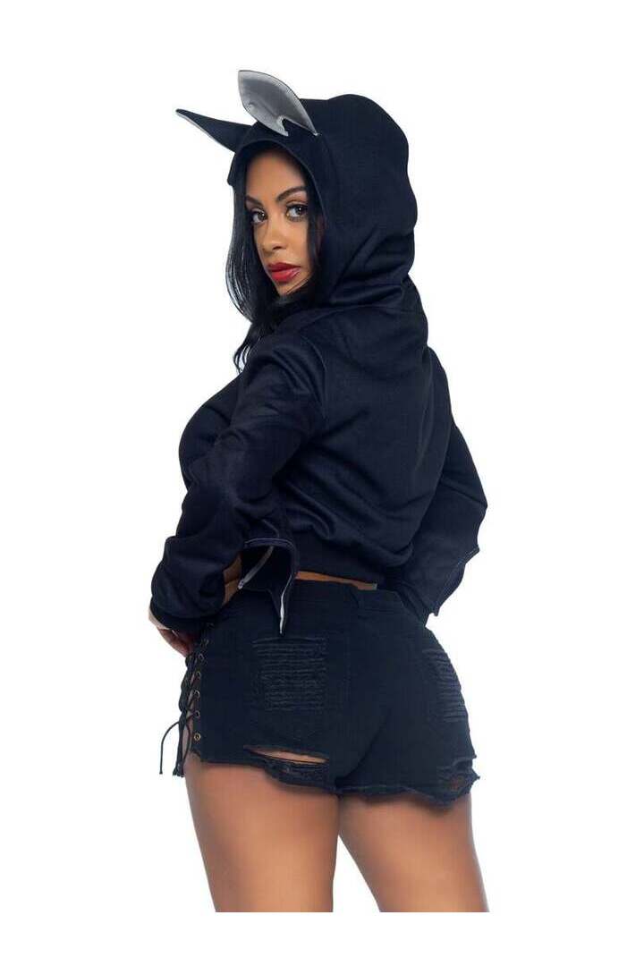 Leg Avenue Bat Cropped Hoodie With Wings in Black 2