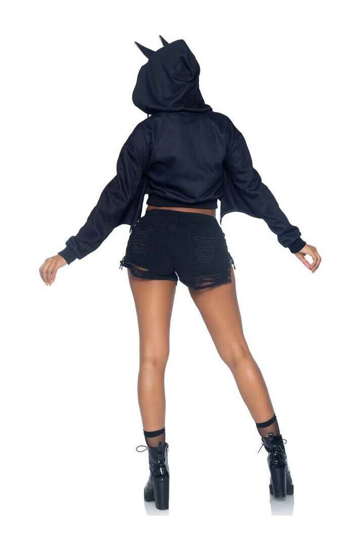 Leg Avenue Bat Cropped Hoodie With Wings in Black 4