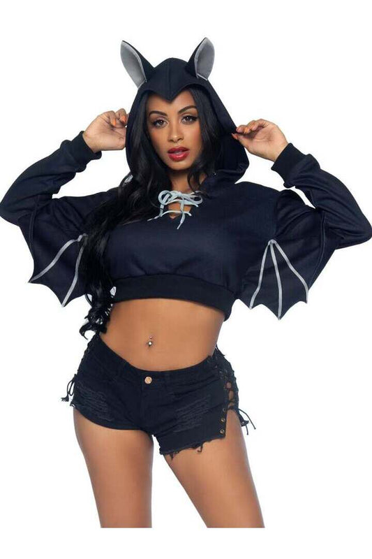 Leg Avenue Bat Cropped Hoodie With Wings in Black 
