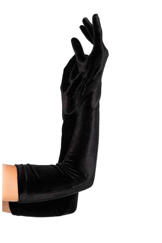 Leg Avenue Black Stretch Velvet Opera Length Gloves Black in One Size 