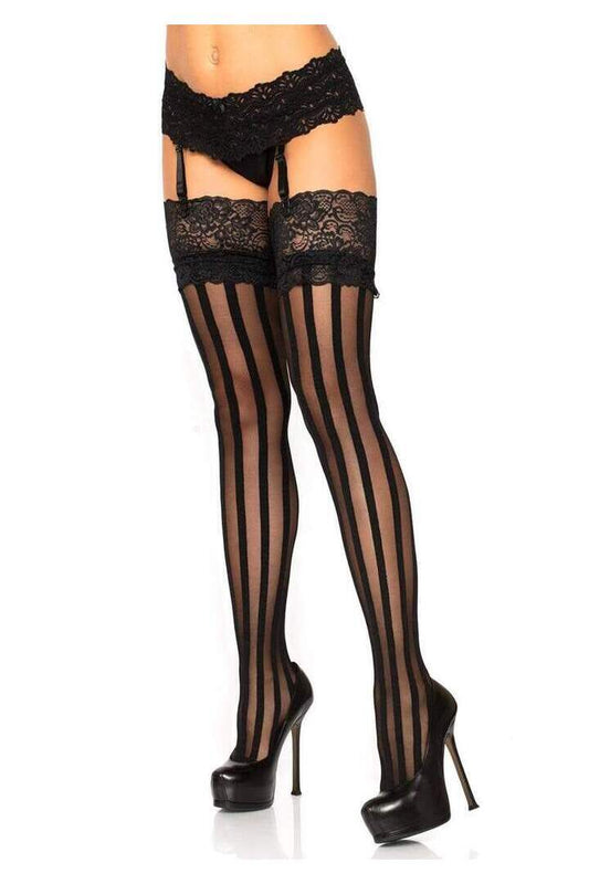 Leg Avenue Blaire Stripe Thigh High Stockings Black in One Size 