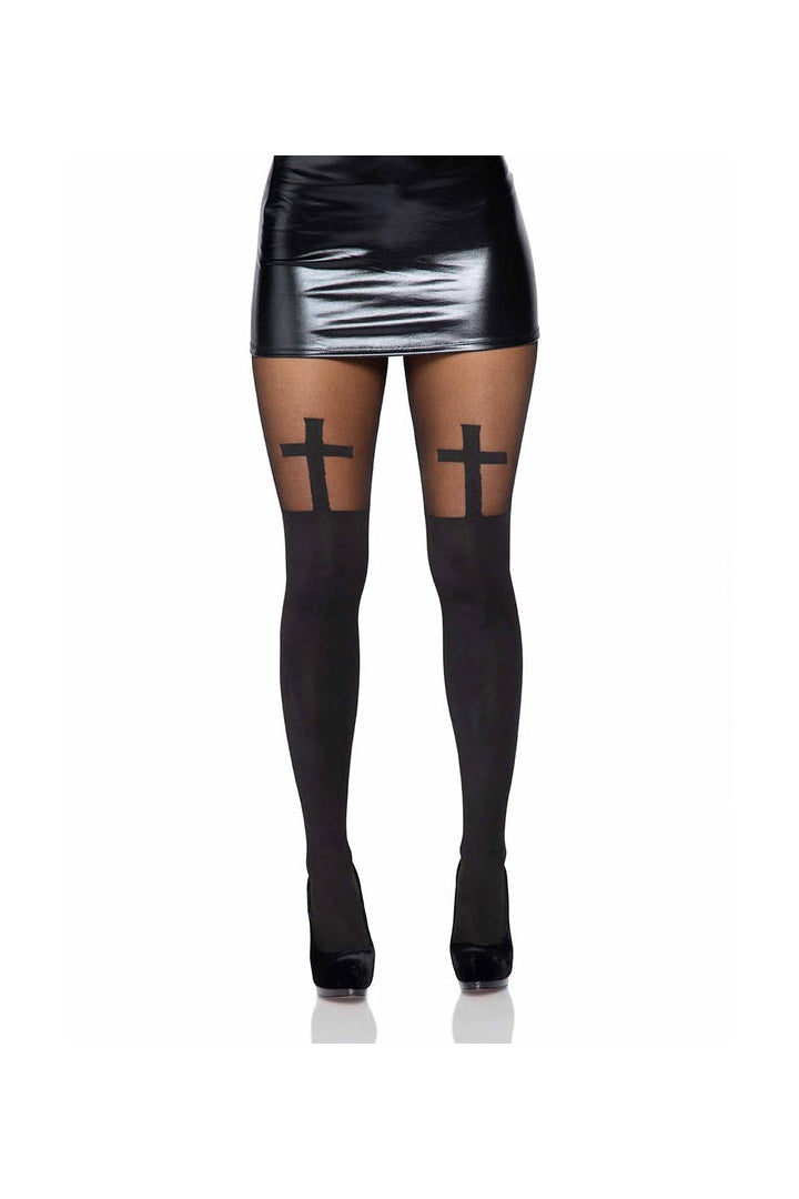 Leg Avenue Bless Me Cross Tights Black in One Size 