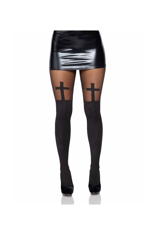 Leg Avenue Bless Me Cross Tights Black in One Size 