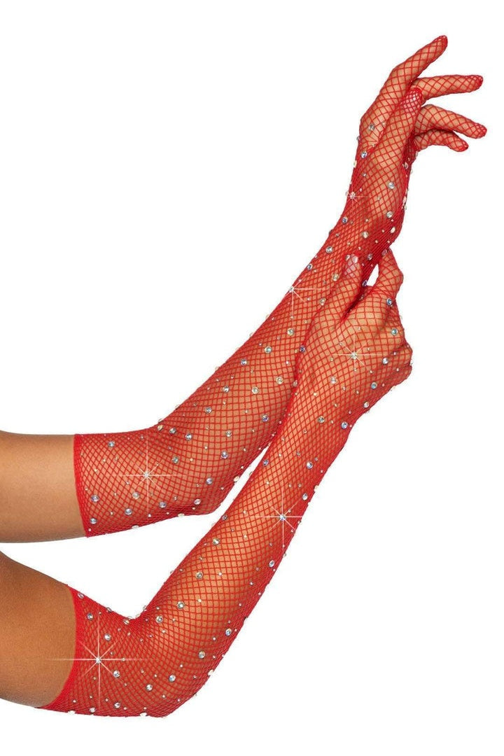 Leg Avenue Bling Ring Rhinestone Fishnet Gloves in One Size  2