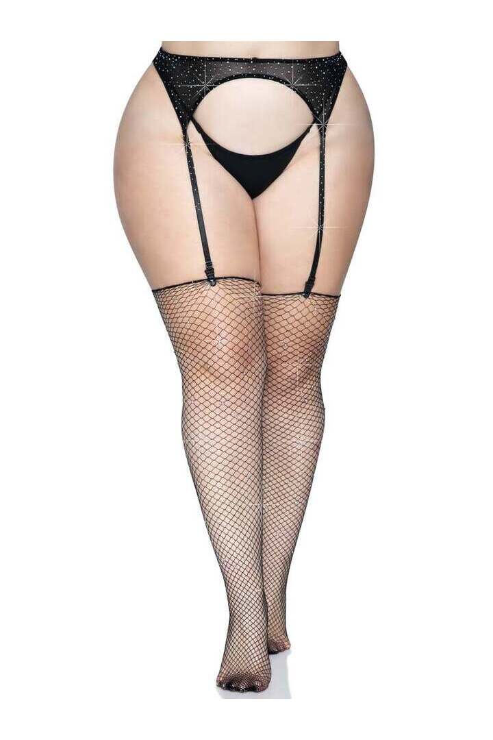 Leg Avenue Brielle Plus Rhinestone Fishnet Stockings in 1X/2X 2