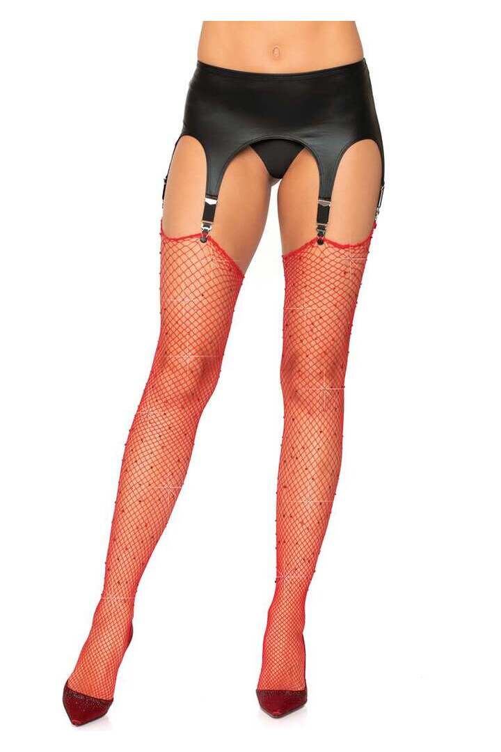 Leg Avenue Brielle Rhinestone Fishnet Stockings in One Size 4