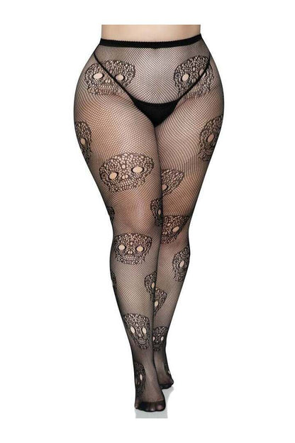 Leg Avenue Calavera Plus Lace Skull Tights Black in 1X/2X 3