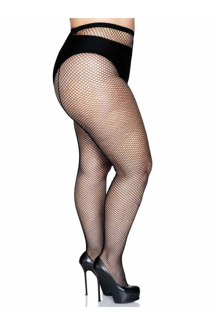 Leg Avenue Callie Plus Backseam Fishnet Tights Black in Queen Size 2