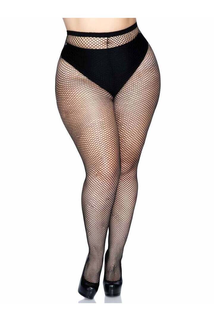 Leg Avenue Callie Plus Backseam Fishnet Tights Black in Queen Size 3