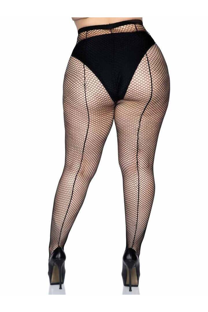 Leg Avenue Callie Plus Backseam Fishnet Tights Black in Queen Size 4