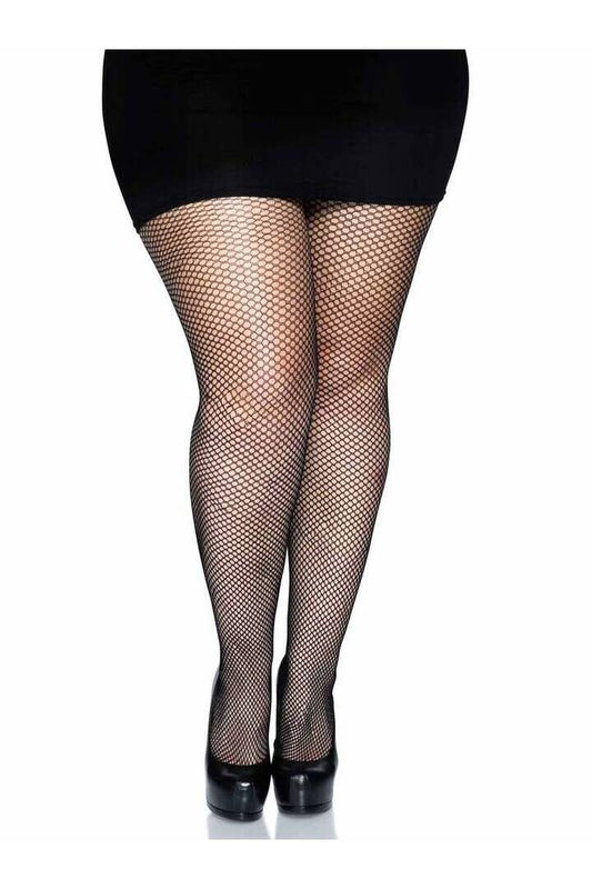 Leg Avenue Callie Plus Backseam Fishnet Tights Black in Queen Size 