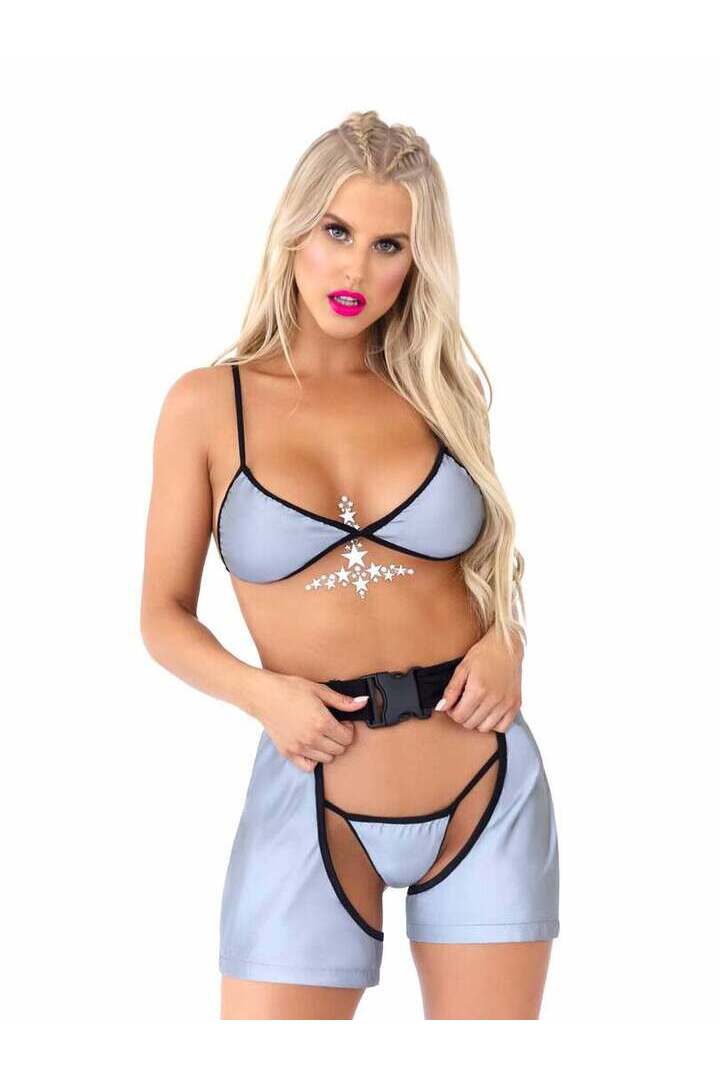 Leg Avenue Came to Party Reflective Bikini Set in Silver 