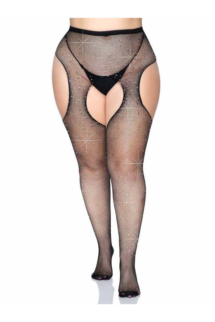 Leg Avenue Casey Plus Rhinestone Fishnet Pantyhose in 1X/2X 3