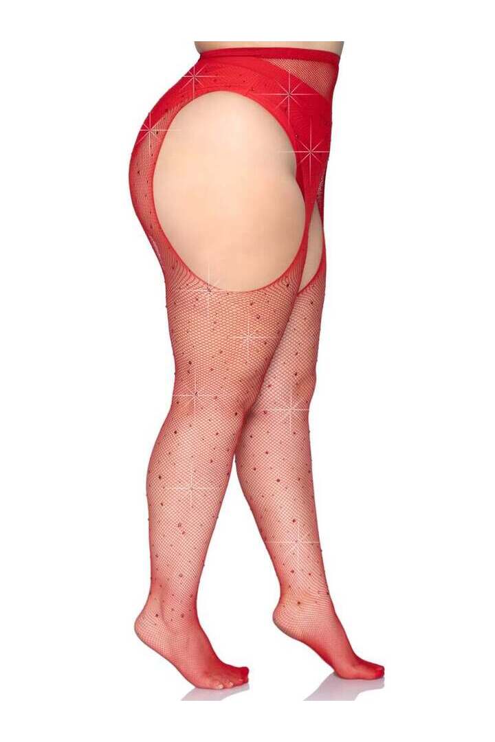Leg Avenue Casey Plus Rhinestone Fishnet Pantyhose in 1X/2X 6