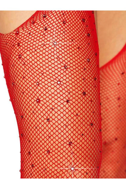 Leg Avenue Casey Rhinestone Fishnet Suspender Pantyhose in One Size 5