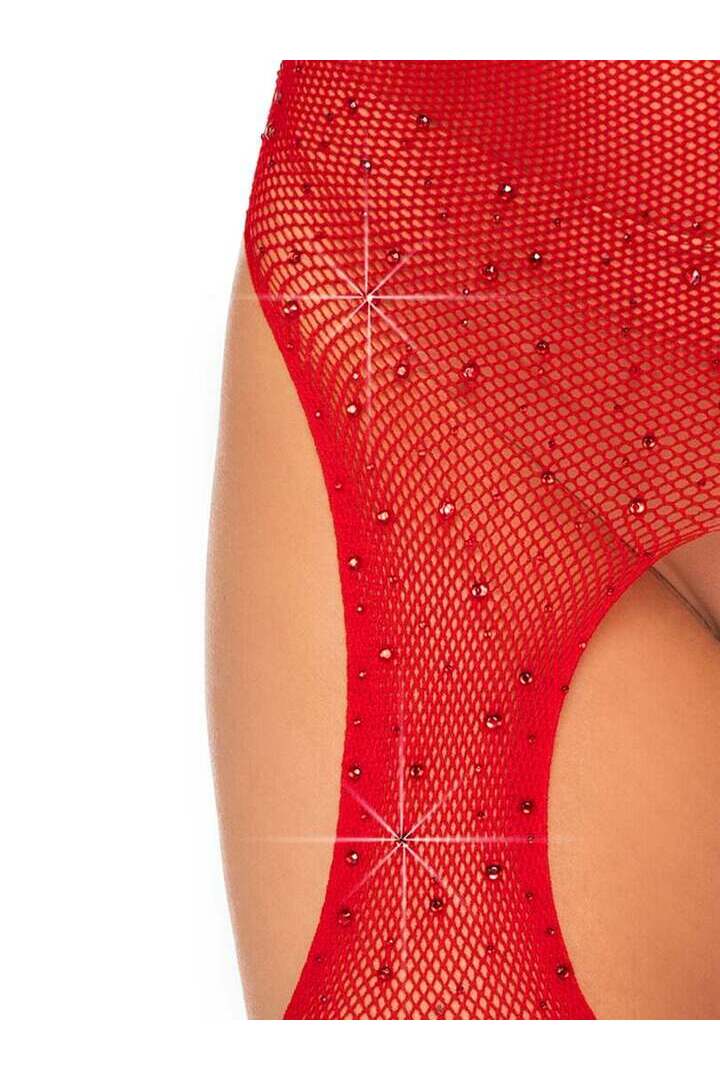 Leg Avenue Casey Rhinestone Fishnet Suspender Pantyhose in One Size 6