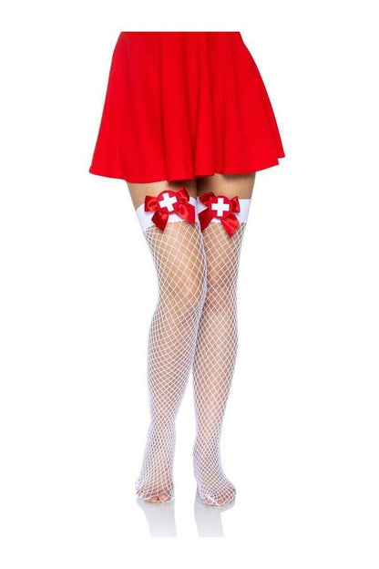 Leg Avenue Cece Nurse Industrial Net Tights White/Red in One Size 3