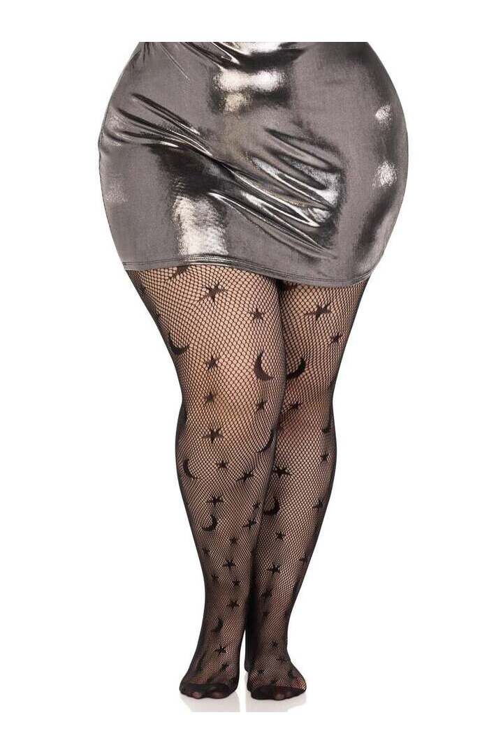 Leg Avenue Celestial Plus Fishnet Tights Black in 1X/2X 3