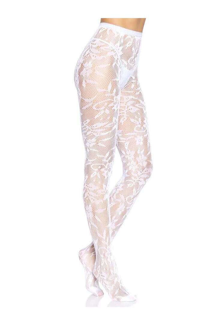 Leg Avenue Chantilly Floral Lace Tights in One Size 10