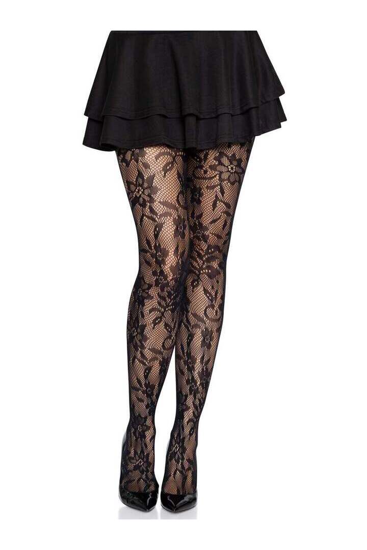 Leg Avenue Chantilly Floral Lace Tights in One Size 2
