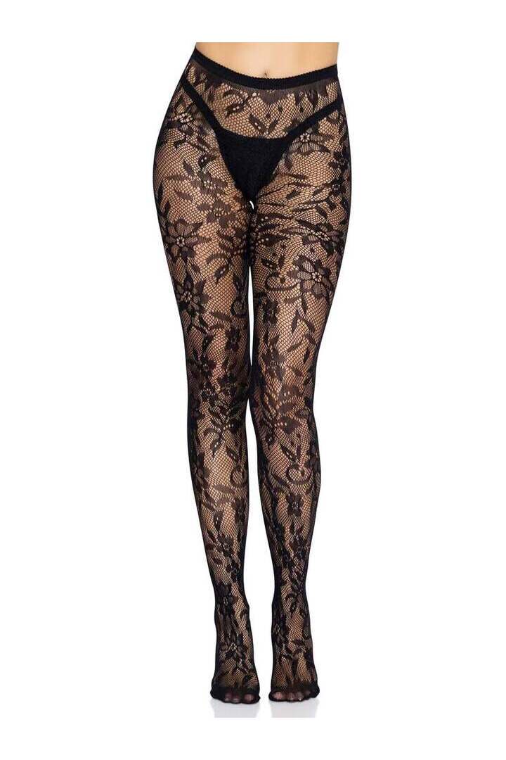 Leg Avenue Chantilly Floral Lace Tights in One Size 3