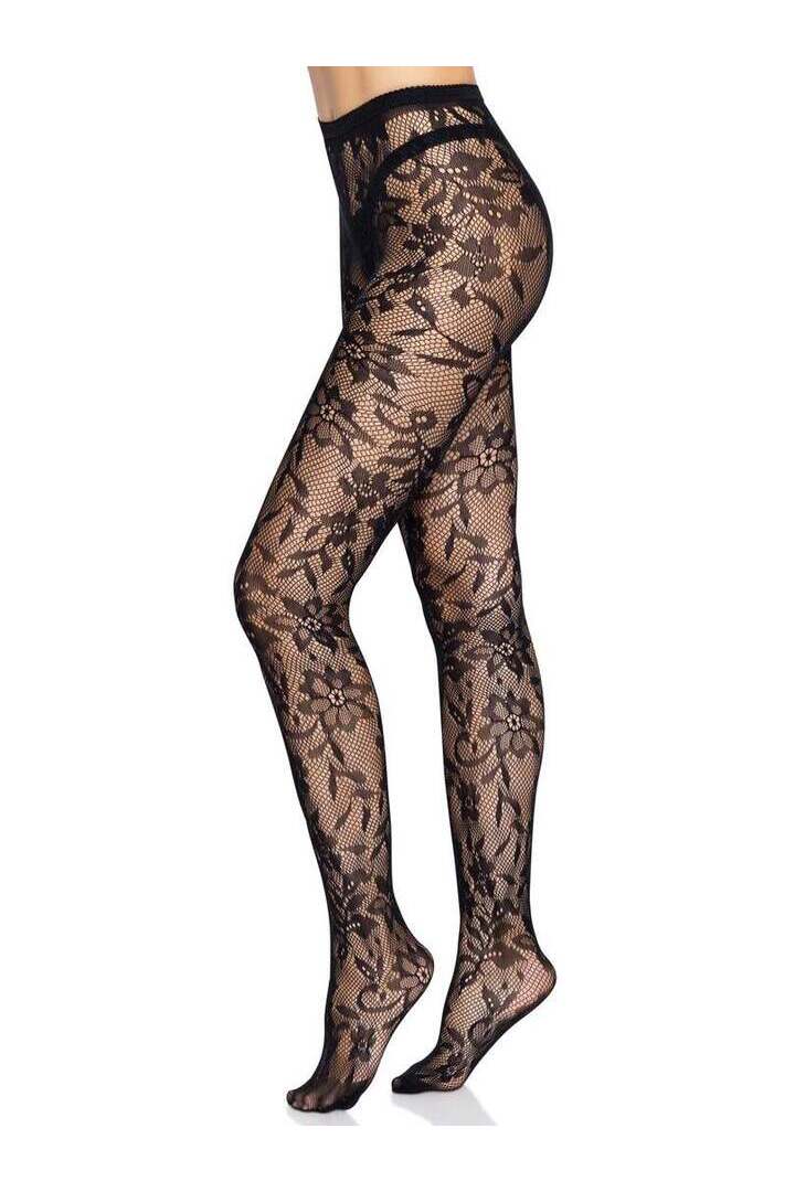 Leg Avenue Chantilly Floral Lace Tights in One Size 4