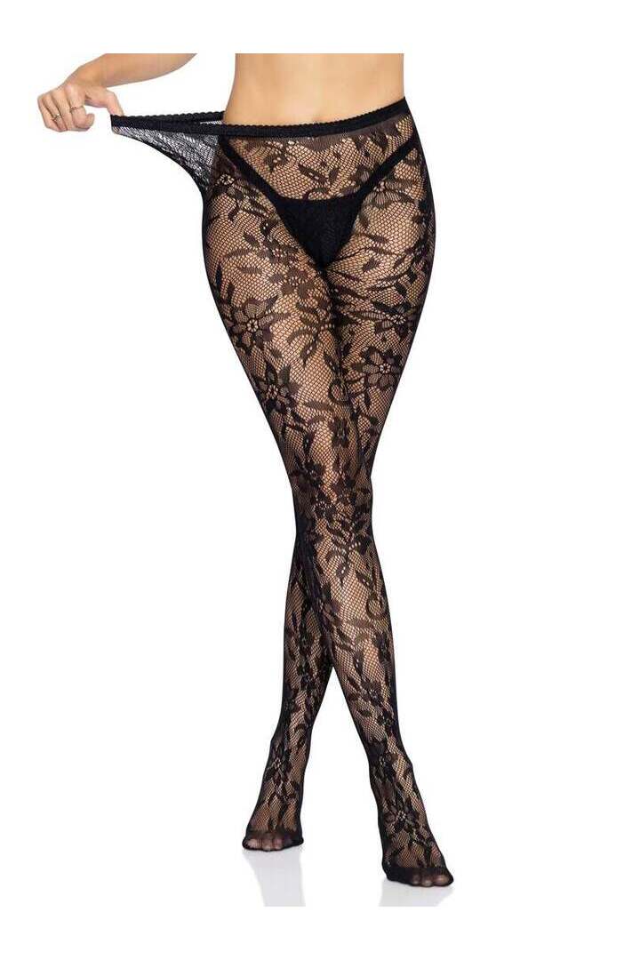 Leg Avenue Chantilly Floral Lace Tights in One Size 5