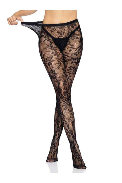 Leg Avenue Chantilly Floral Lace Tights in One Size 5