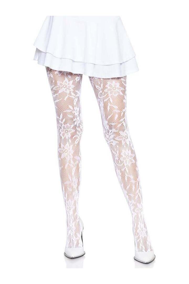 Leg Avenue Chantilly Floral Lace Tights in One Size 6